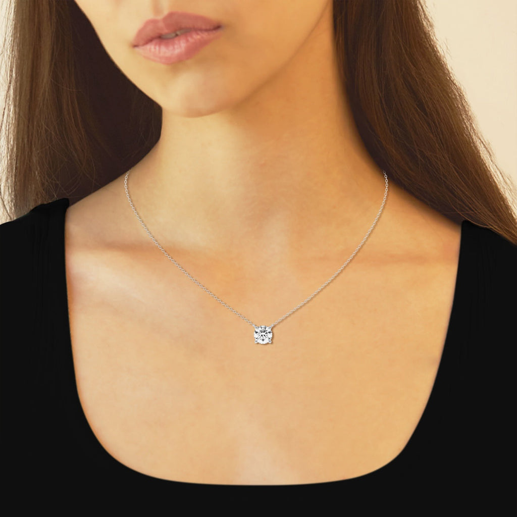 2.00 CTW Lab Grown Round F/G VS1 Diamond Floating Solitaire Pendant in 14K White or Yellow Gold – AGI Certified