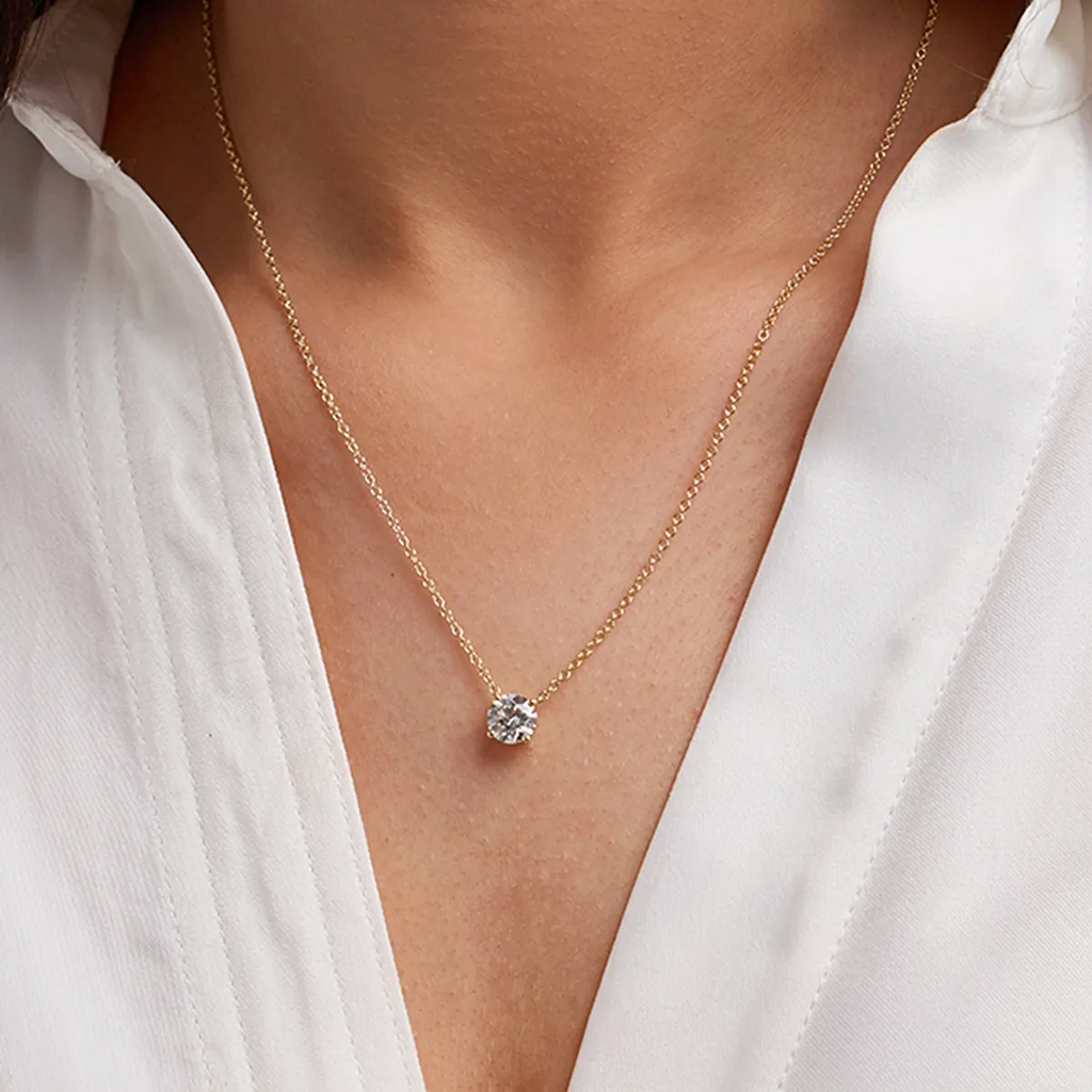 2.00 CTW Lab Grown Round F/G VS1 Diamond Floating Solitaire Pendant in 14K White or Yellow Gold – AGI Certified